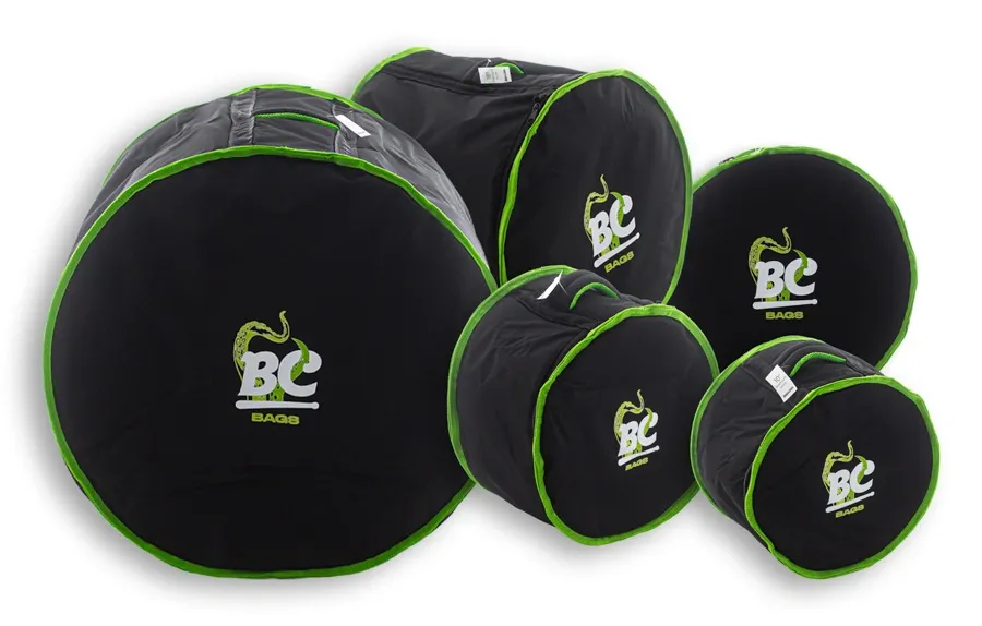 Kit de Bags Batera Clube BC Octogear Premium Tons 10", 12", Surdo 16", Bumbo 22" e Caixa Green Stripes