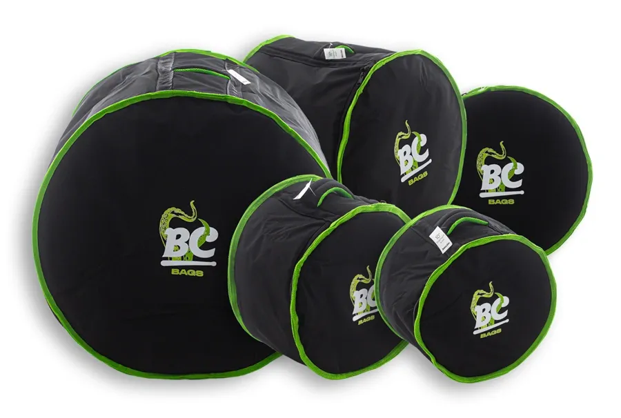 Kit de Bags Batera Clube BC Octogear Premium Tons 12", 13", Surdo 16", Bumbo 22" e Caixa Green Stripes