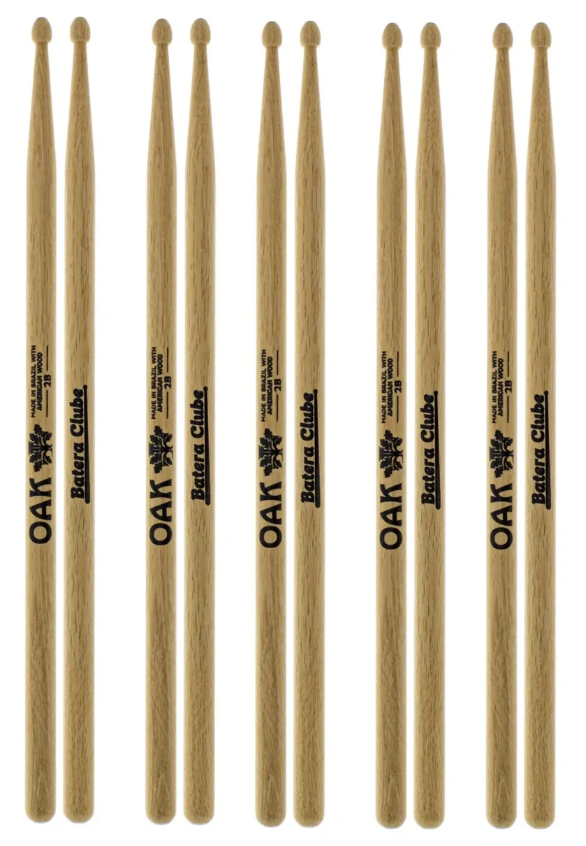 Kit de Baquetas 2B Batera Clube com 5 Pares em OAK Soft Americano Padrão 2B Clássico