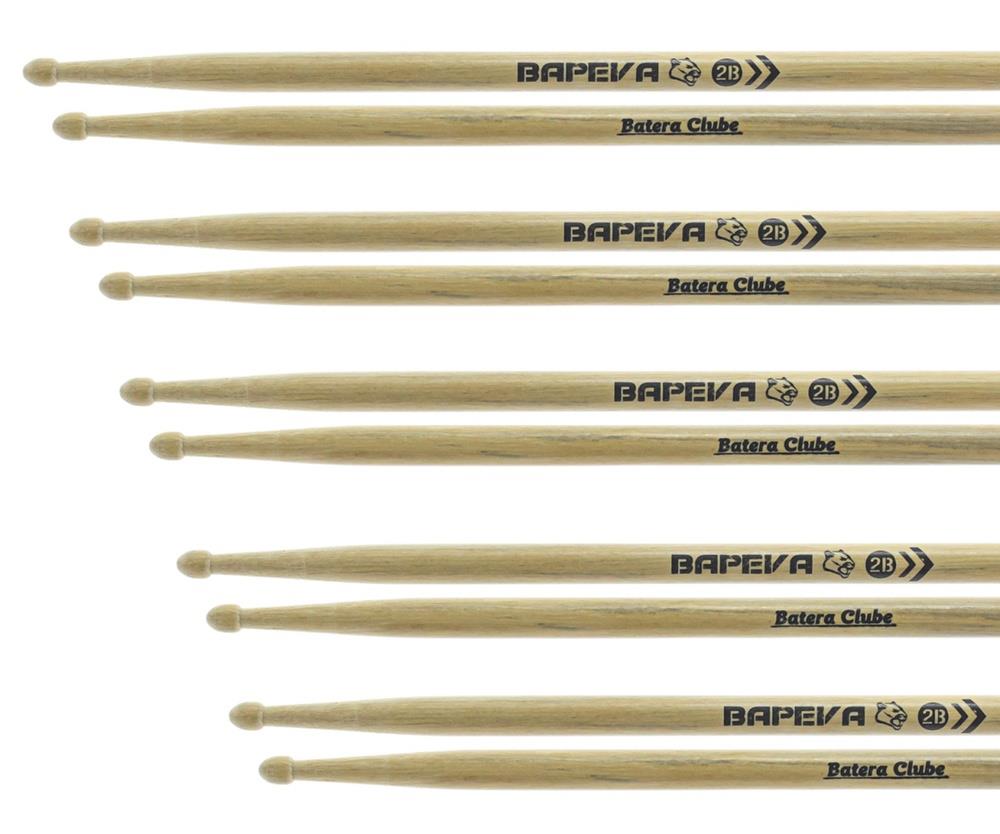Kit de Baquetas 2B Batera Clube Kit com 5 Pares em Bapeva Padrão 2B excelente durabilidade e densidade
