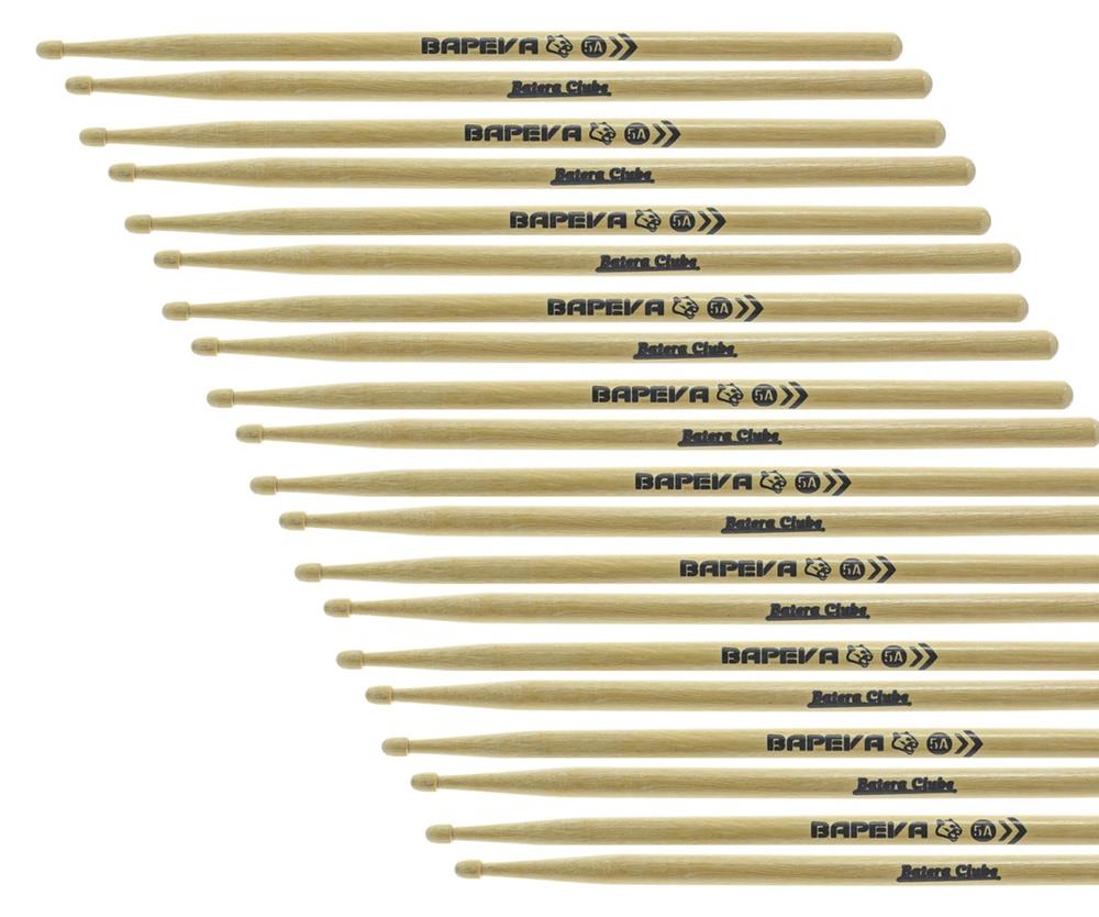 Kit de Baquetas 5A Batera Clube Kit com 10 Pares em Bapeva Padrão 5A excelente durabilidade e densidade