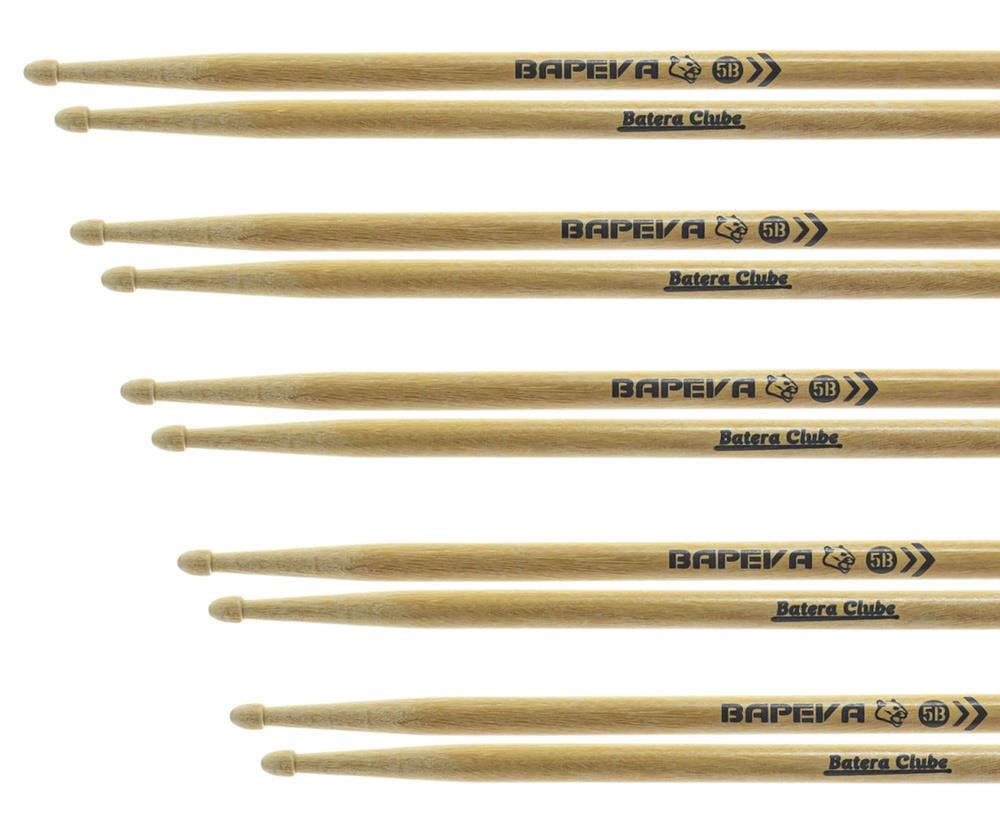 Kit de Baquetas 5B Batera Clube Kit com 5 Pares em Bapeva Padrão 5B excelente durabilidade e densidade