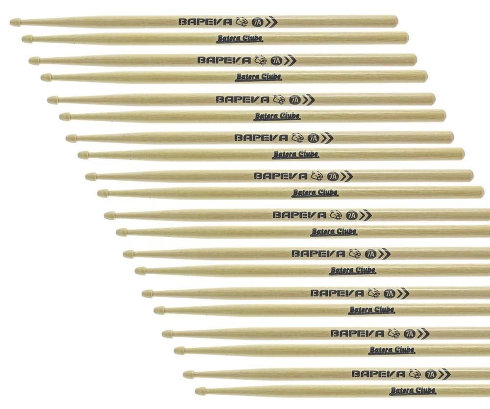 Kit de Baquetas 7A Batera Clube Kit com 10 Pares em Bapeva Padrão 7A excelente durabilidade e densidade