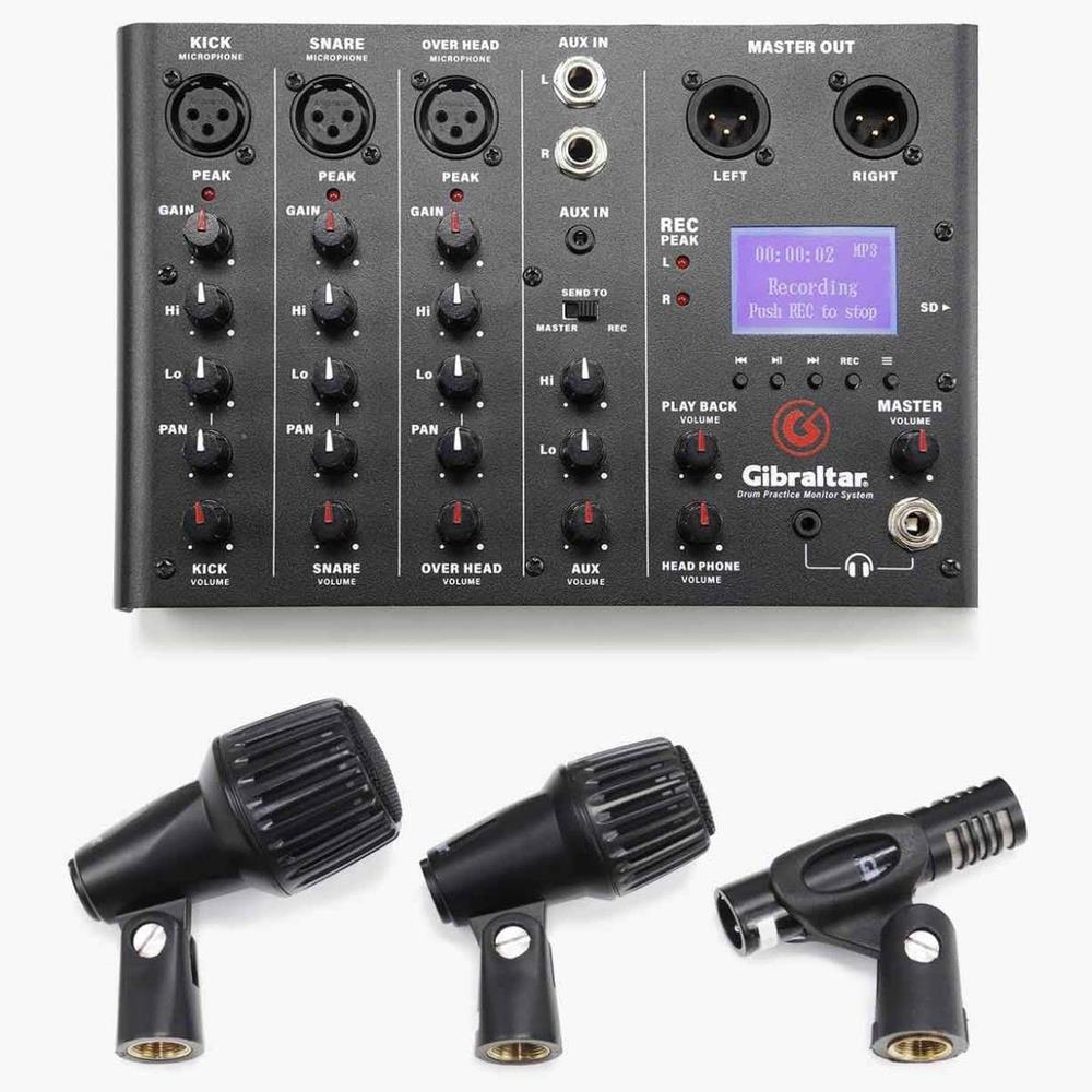 Kit de Microfones e Mixer Gibraltar GDMS Drum Monitor System com Mesa, 2 Microfones Over e 1 de Bumbo Liquidação