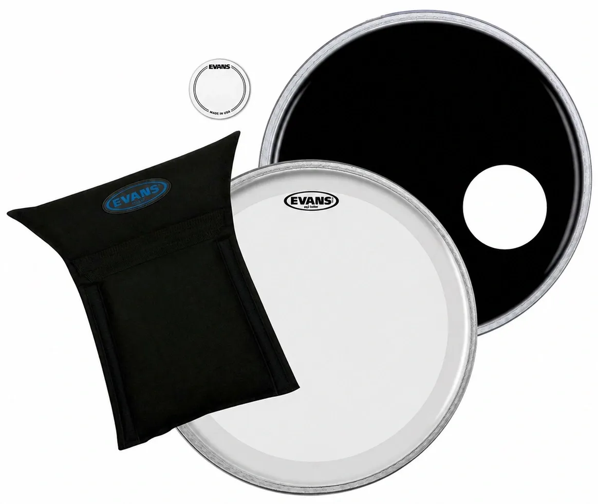 Kit de Pele Evans EQ3 Bumbo BD22B3 com EQ3 Clear, EQ3 Resonant Black e Abafador EQPad e Pad Kick