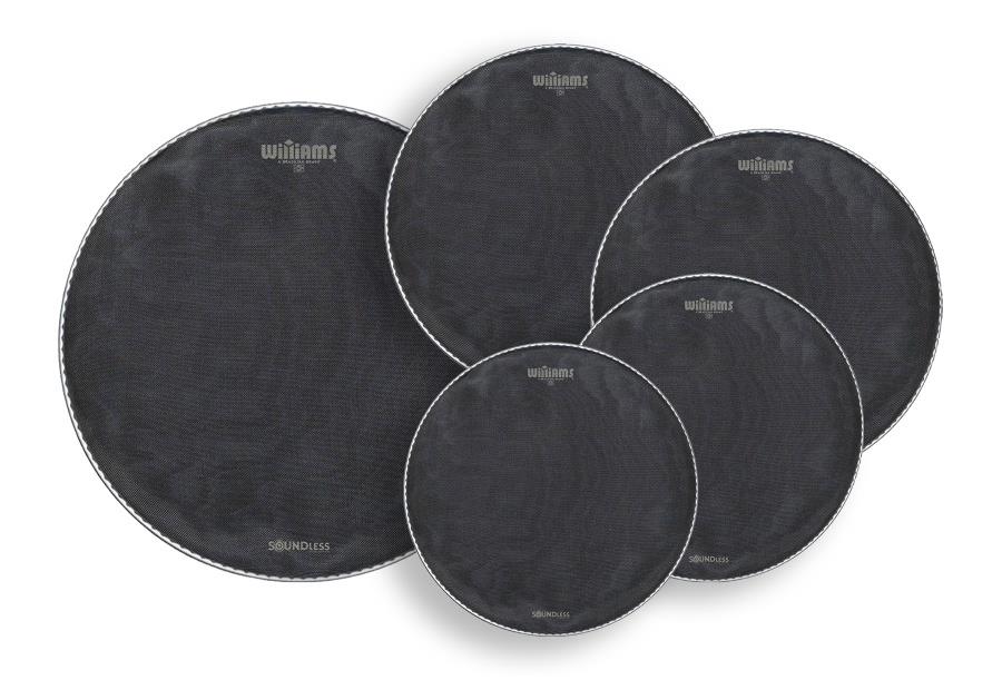 Kit de Peles Williams SoundLess Silent Mesh 20" bumbo, 10", 12", 14", 14" (caixa) estude em silêncio
