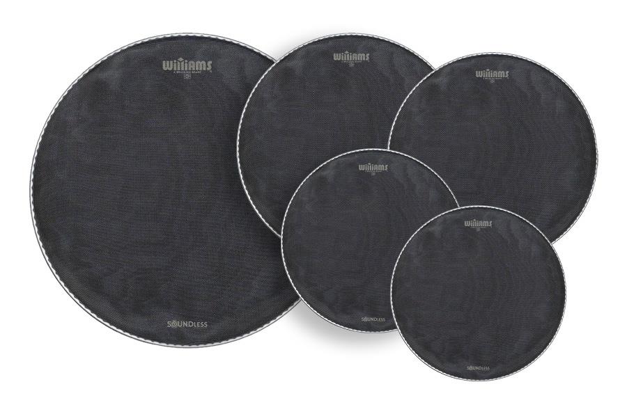 Kit de Peles Williams SoundLess Silent Mesh 22" bumbo, 10", 12", 16", 14" (caixa) estude em silêncio