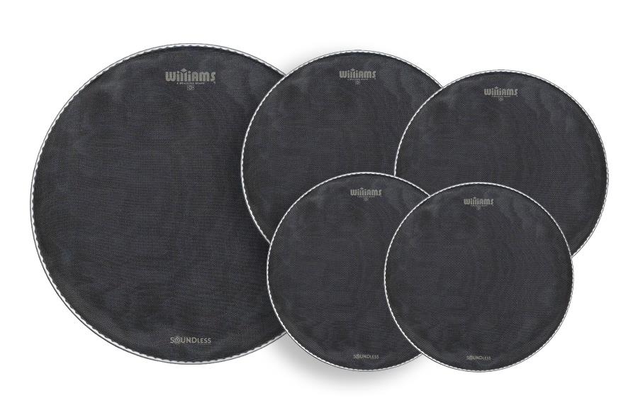Kit de Peles Williams SoundLess Silent Mesh 22" bumbo, 12", 13", 16", 14" (caixa) estude em silêncio