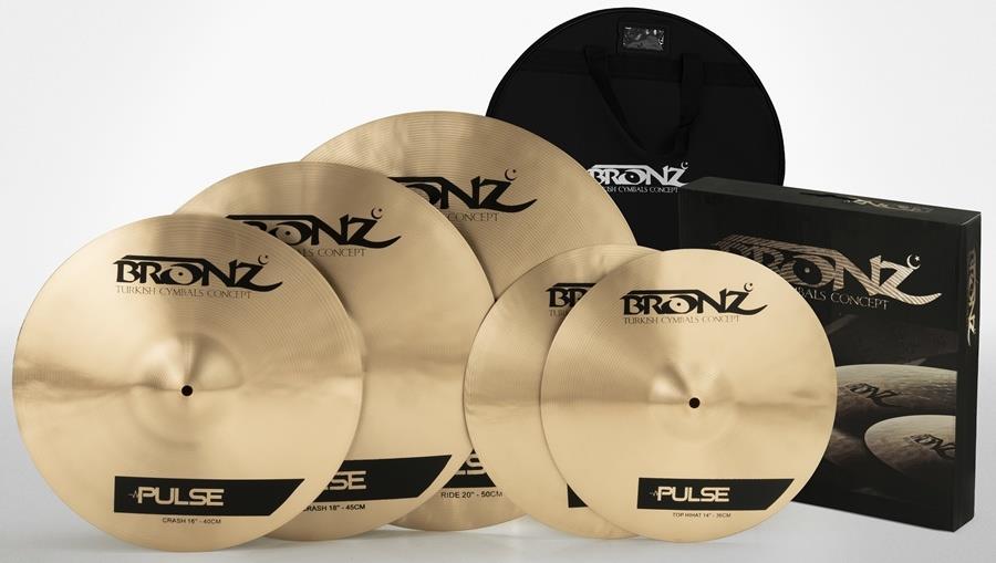Kit de Pratos Bronz Cymbals Pulse com Bag, Crash 16" e 18", Ride 20", Chimbal 14" Bronze B20 by Odery BRZ-PUL-SET4
