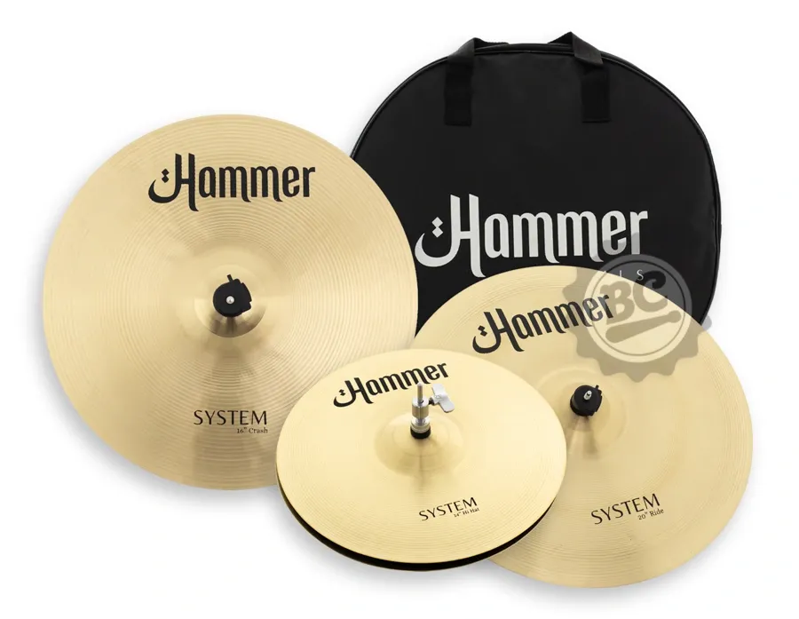 Kit de Pratos Hammer System B20 by Liverpool com Crash 16", Ride 20", Chimbal 14" e Bag (Bronze B20)