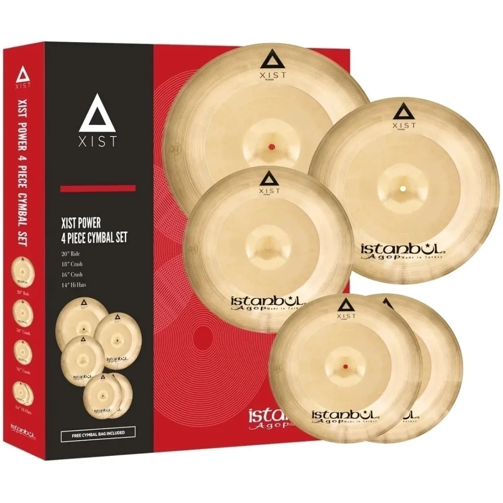 Kit de Pratos Istanbul Agop Xist Power IXPWS4 com Crashes 16" e 18", Chimbal 14", Ride 20" e Bag