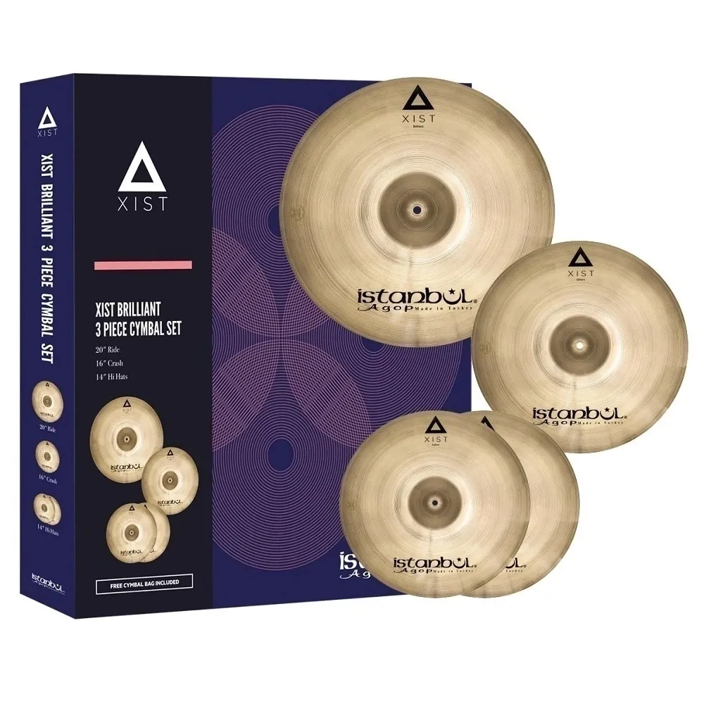 Kit de Pratos Istanbul Agop Xist Brilliant IXBS3 com Crash 16", Chimbal 14", Ride 20" e Bag