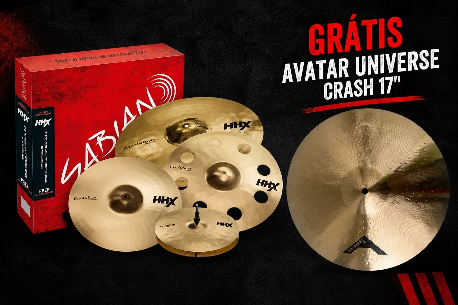 Kit de Pratos Sabian HHX Evolution Set com Crashes 16" e 18" O-Zone, Ride 20" e Chimbal 14" 15005XEBP