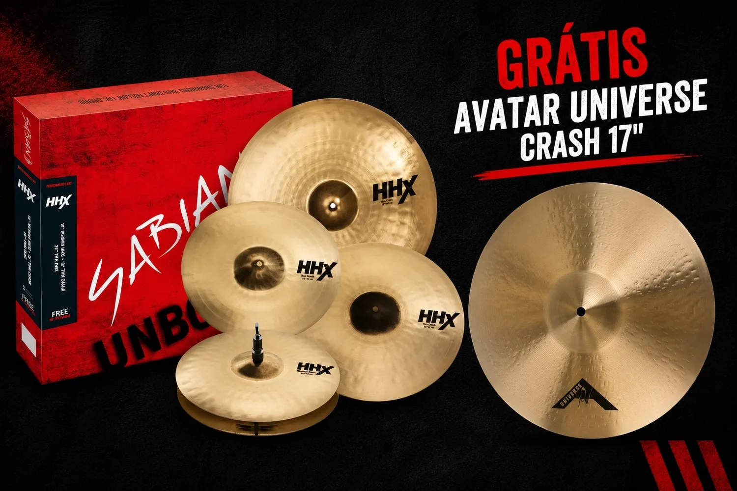 Kit de Pratos Sabian HHX Performance Brilliant com Chimbal 14", Crashes 16" e 18" e Ride 21" 15005XTMB