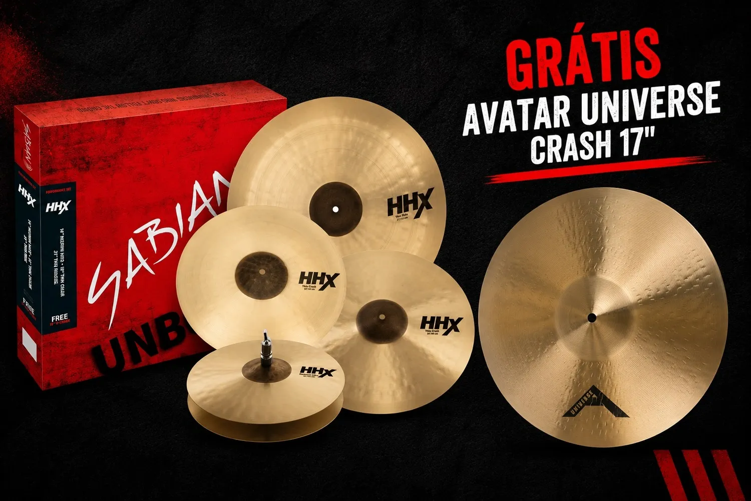 Kit de Pratos Sabian HHX Performance Traditional com Chimbal 14", Crashes 16" e 18" e Ride 21" 15005XTMN
