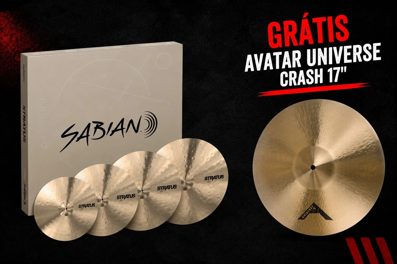 Kit de Pratos Sabian Stratus Traditional B20 com Chimbal 14", Crashes 16" e 18" e Ride 20 S5005G