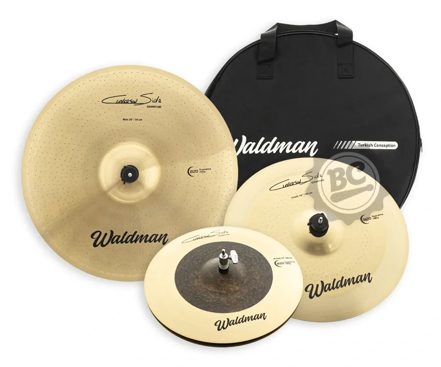 Kit de Pratos Waldman Signature Cleverson Silva em B20 com Ride 20", Crash 16", Hihat 15" e Bag