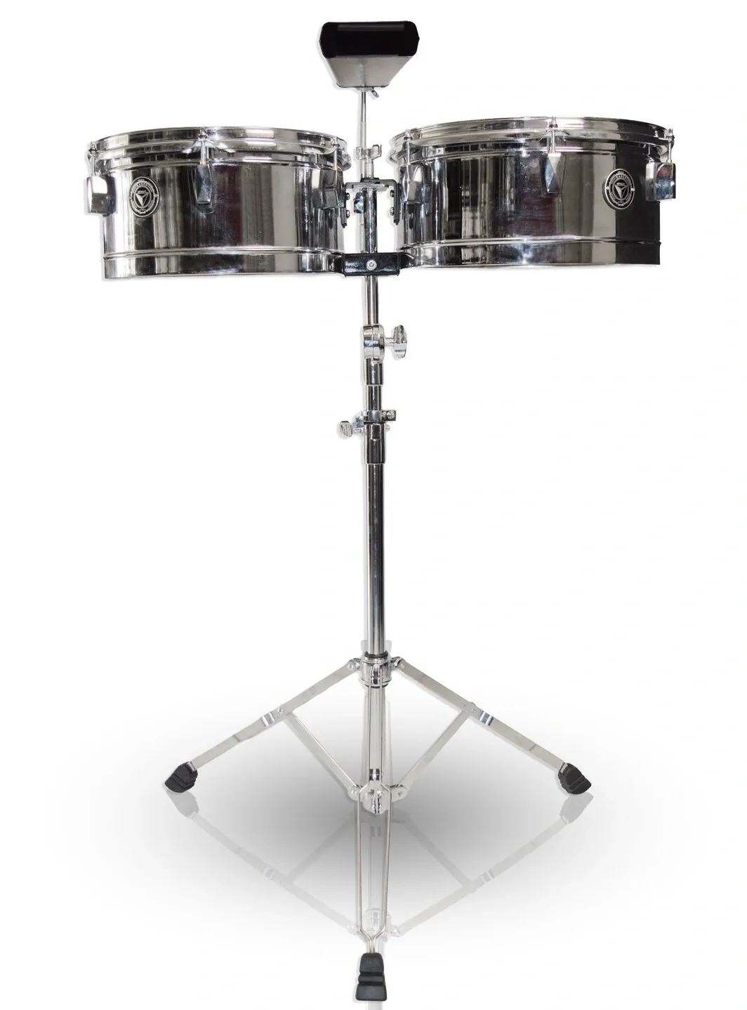 Kit de Timbales com Estante Bauer Cromado KTB248 com timbales 13" e 14", cowbell e aros PowerHoop 2.3mm