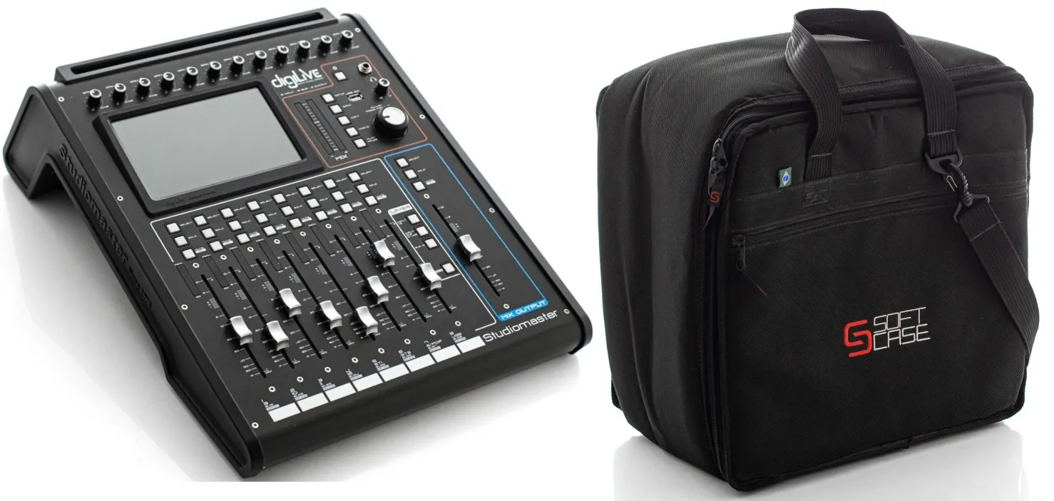 Mixer Studiomaster DigiLive 16 Mesa de Som 16 canais para gravações, EQ, compressores e controle via APP com Bag