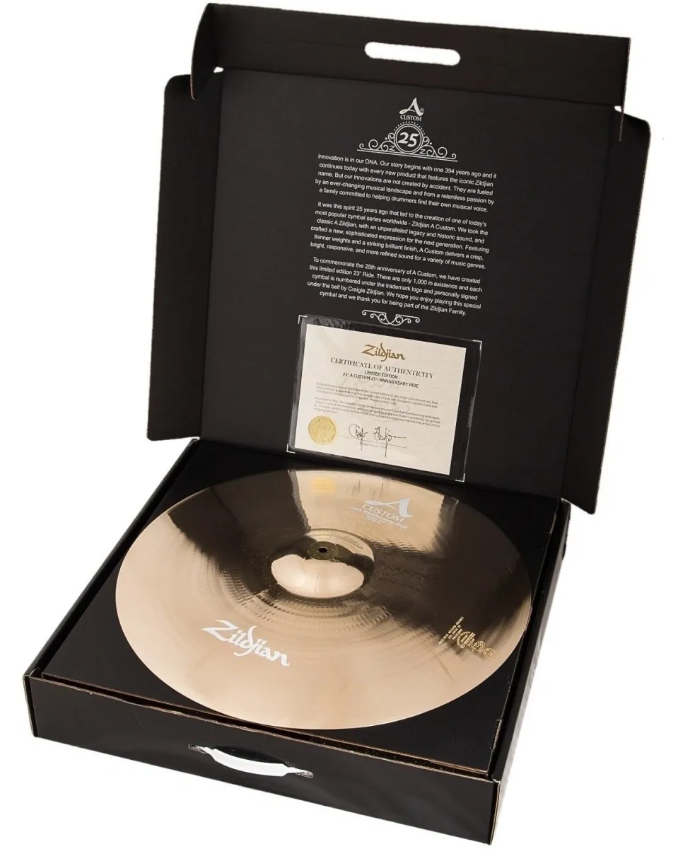 Ride Zildjian A Custom Anniversary 25th Limited 23" com Certificado, raríssimo apenas 1.000 no mundo