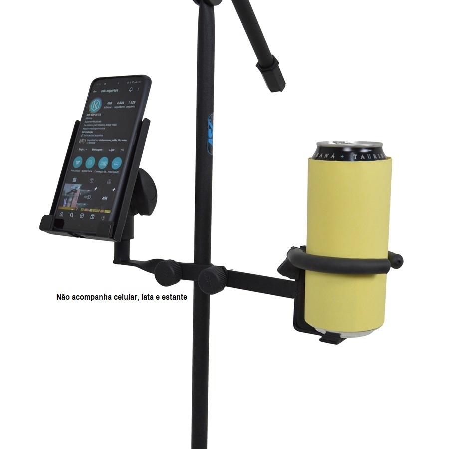 Suporte para Celular e Latinha ASK C16 para fixar smartphones e garrafas em pedestais (PRA00145)