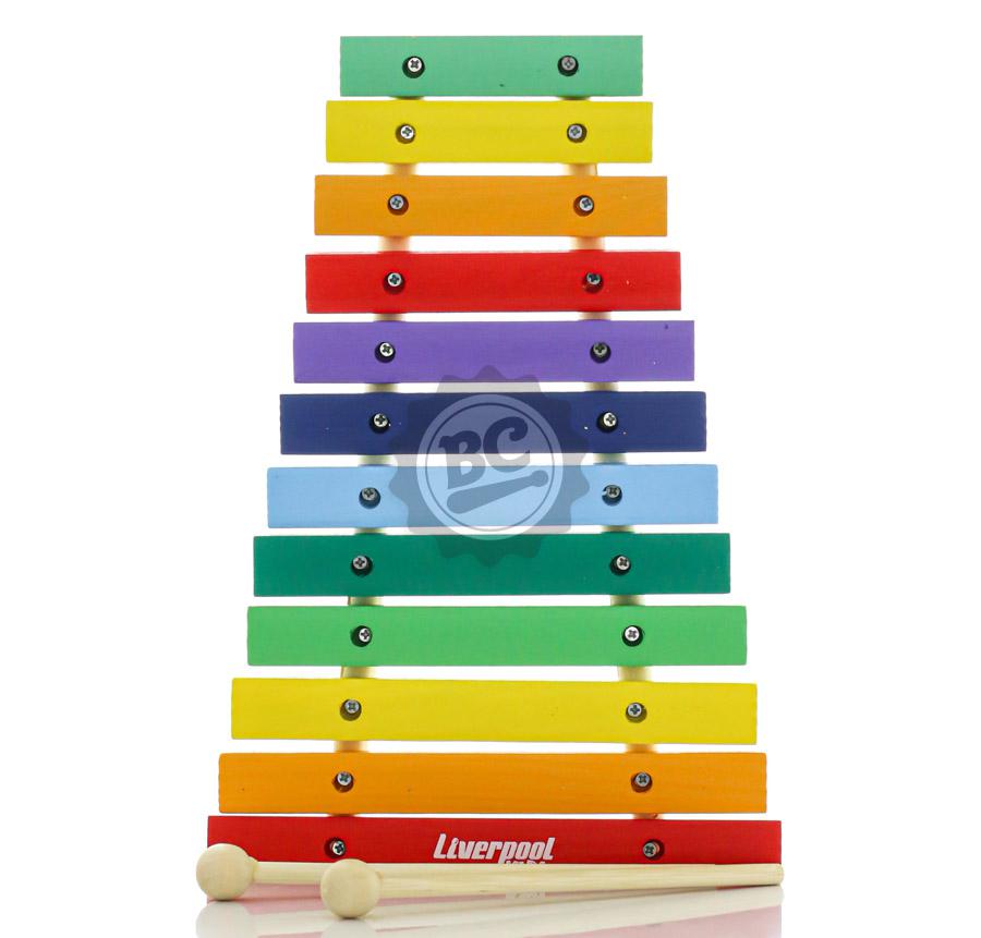 Xilofone Liverpool Kids com 12 Teclas de Madeira (Musicalização Infantil) 5513 com Baquetas