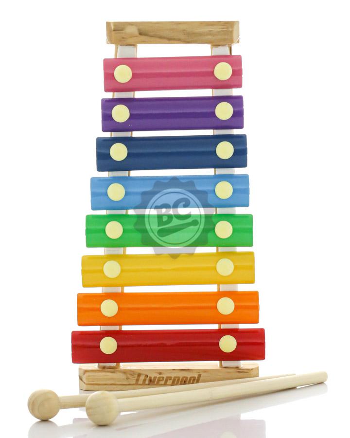 Xilofone Liverpool Kids 8 Teclas Onduladas em Alumínio (Musicalização Infantil) 5510 com Baquetas