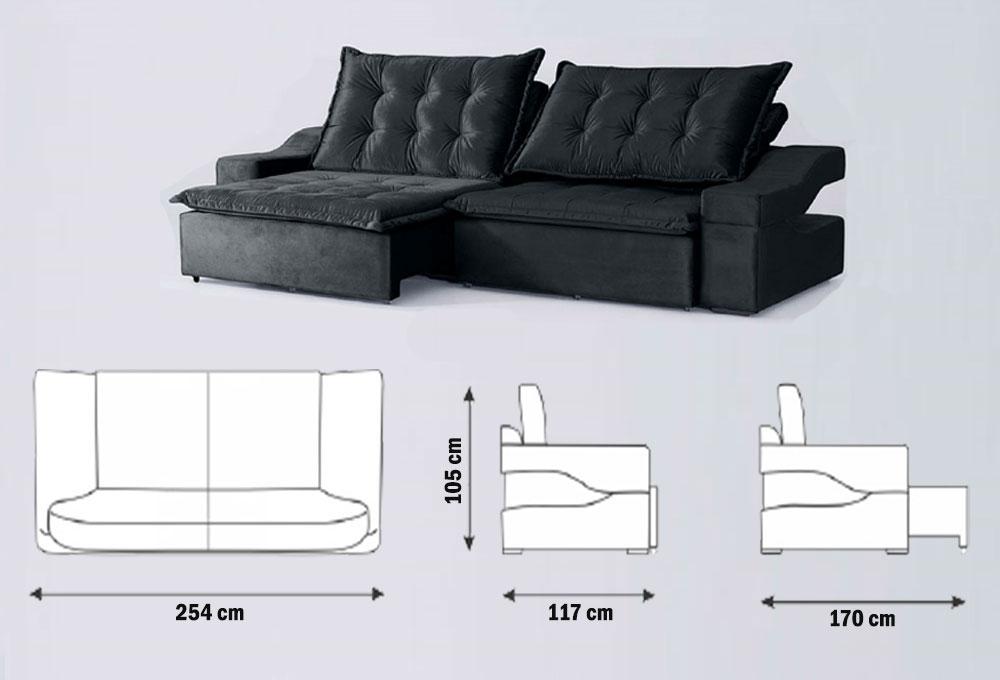 Sofá Retrátil e Reclinável Touareg Suede 2,54 metros Cinza : Estofados -  Sofás - Sofás 3 Lugares : Julia Arns