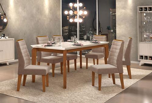 Conjunto Mesa de Jantar Paris Com Vidro Freijó Cinza e 8 Cadeiras Júlia  Kraft : Sala de Jantar - Sala de Jantar Completa : Julia Arns