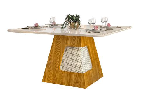 Conjunto Mesa de Jantar Escala Com Vidro Freijó White e 08