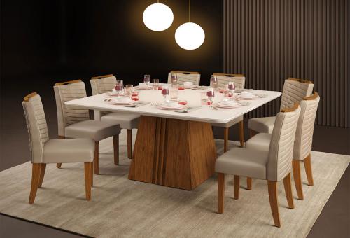 Conjunto Mesa de Jantar Paris Com Vidro Freijó Cinza e 8 Cadeiras Júlia  Kraft : Sala de Jantar - Sala de Jantar Completa : Julia Arns