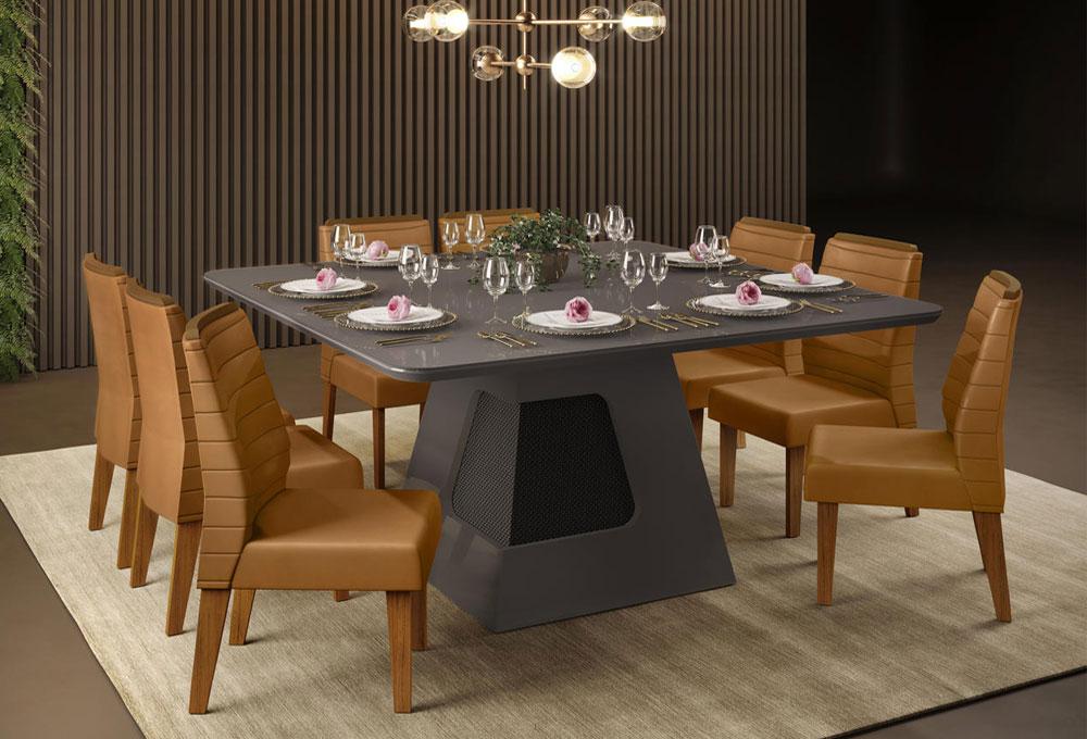 Conjunto Mesa de Jantar Zoe Cinza com Vidro e 8 Cadeiras Amelia : Sala de  Jantar - Sala de Jantar Completa : Julia Arns