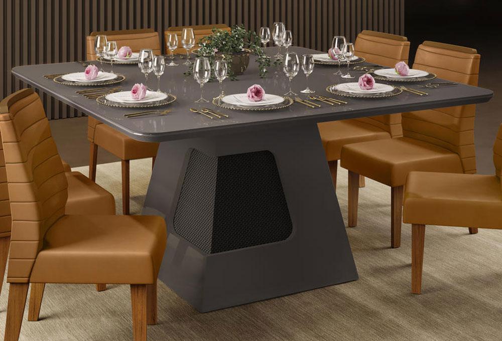 Conjunto Mesa de Jantar Zoe Cinza com Vidro e 8 Cadeiras Amelia : Sala de  Jantar - Sala de Jantar Completa : Julia Arns