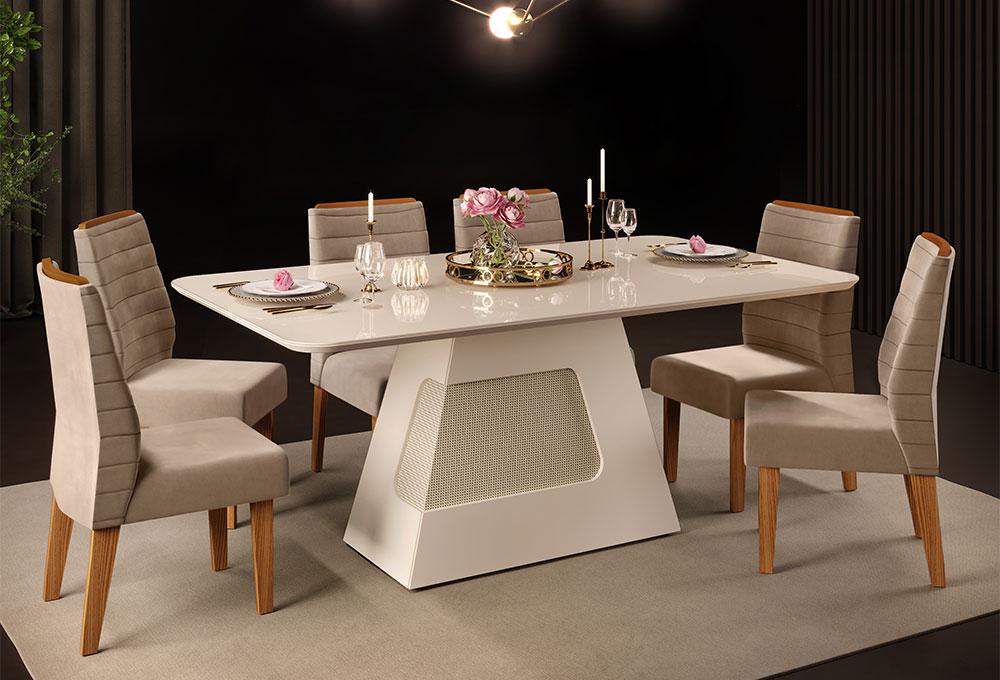 Conjunto Mesa de Jantar Paris Com Vidro Freijó Cinza e 8 Cadeiras Júlia  Kraft : Sala de Jantar - Sala de Jantar Completa : Julia Arns