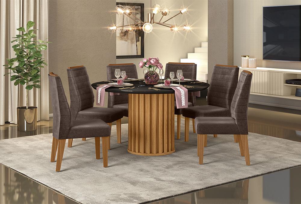 Conjunto Mesa de Jantar Paris Com Vidro Freijó Cinza e 8 Cadeiras Júlia  Kraft : Sala de Jantar - Sala de Jantar Completa : Julia Arns