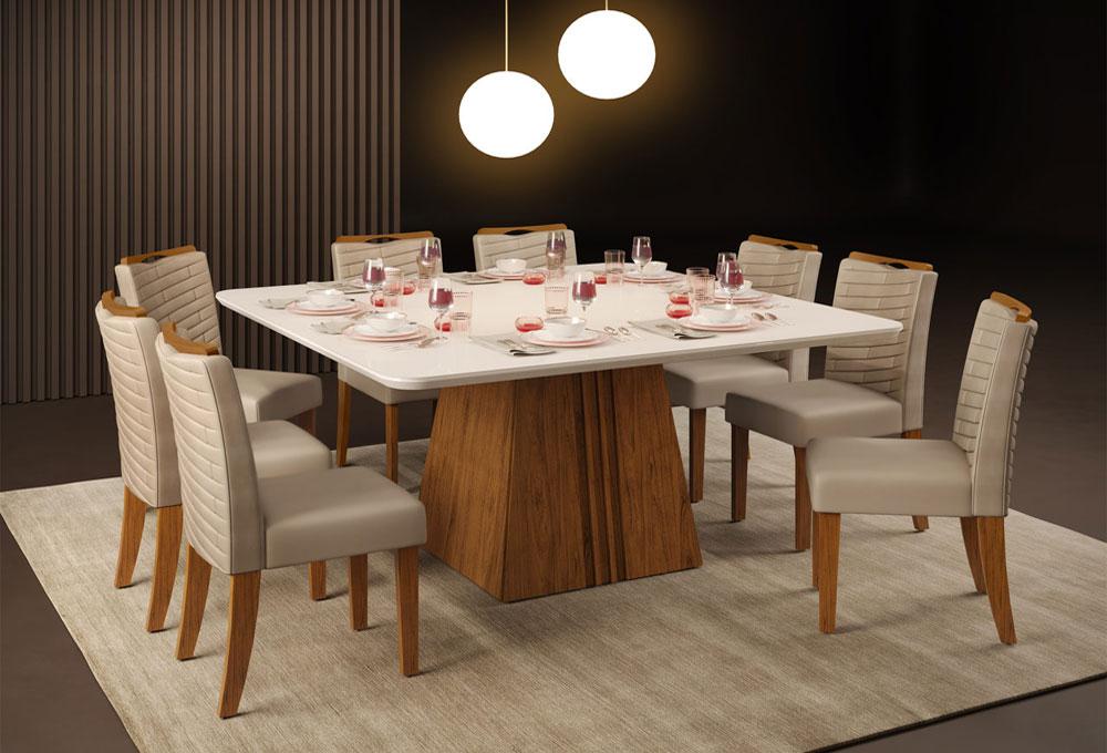 Conjunto Mesa de Jantar Paris Com Vidro Freijó Cinza e 8 Cadeiras Júlia  Kraft : Sala de Jantar - Sala de Jantar Completa : Julia Arns