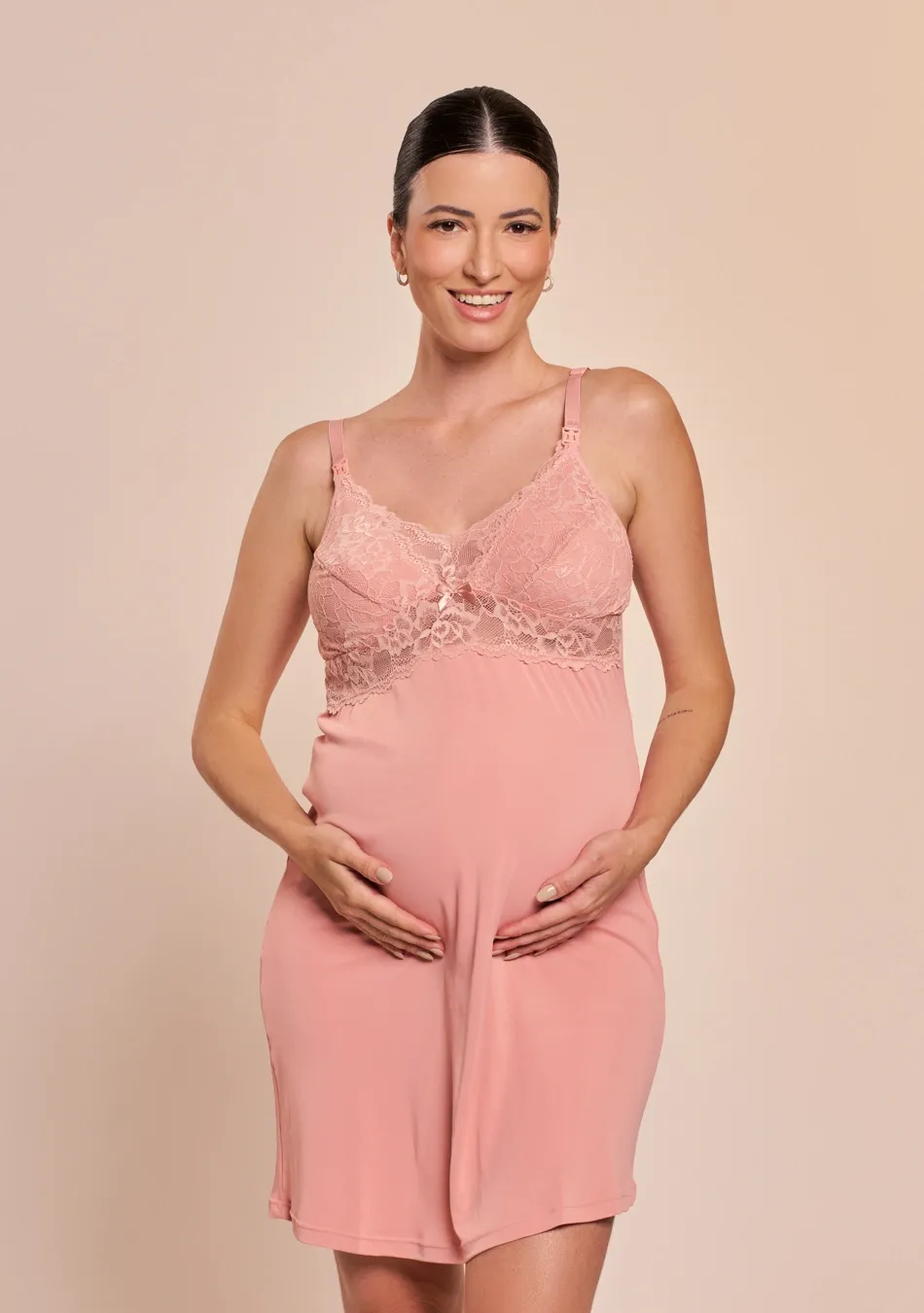ALMA.ROSAムートンジレ Camisola amamentar com click e renda