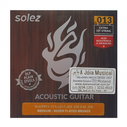 Jogo de Cordas Solez Violão Aço Silver Plated Bronze 013 Medium