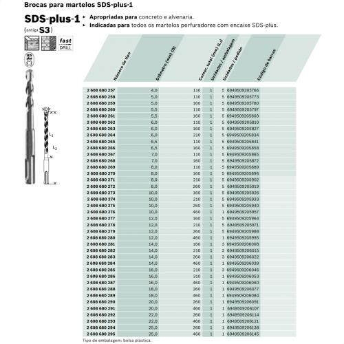Broca SDS Plus1 10x160mm para Concreto 2608680273 - Bosch