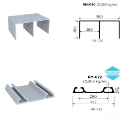 Kit Trilho Inferior RM-022 e Perfil Superior RM-030 Alumínio com 2 Metros Rometal