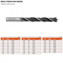 Broca para Madeira 3 Pontas 10x250mm 53,0011 - Rocast