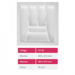 Divisor Organizador de Talheres DT-30 para Gaveta 463x475mm Branco - Moldplast