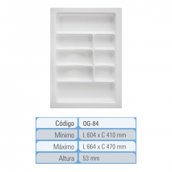 Divisor Organizador de Talheres DT-84 para Gaveta 664x470mm Branco - Moldplast