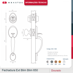 Fechadura Ext Blim Blim 660-ZLP Zamak Dourado Arouca