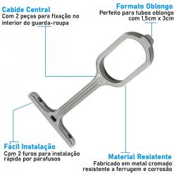 Suporte Oblongo para Tubo Cabideiro - Cromado