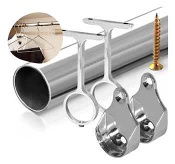 Kit Tubo Cabideiro Redondo Com Suporte Guarda Roupa 2 Metros