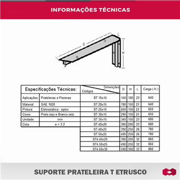Suporte Mão Francesa Etrusco para Prateleira Branco - Unidade