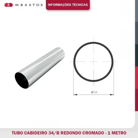 Tubo Cabideiro 34/B Redondo Cromado 2 Metros