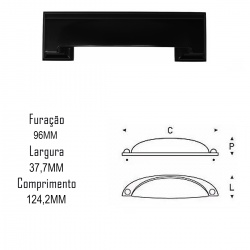 Puxador Colonial 219 96mm Preto Fosco Italyline