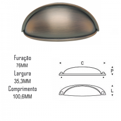 Puxador Colonial 220 Concha 76mm Cobre Velho - ItalyLine